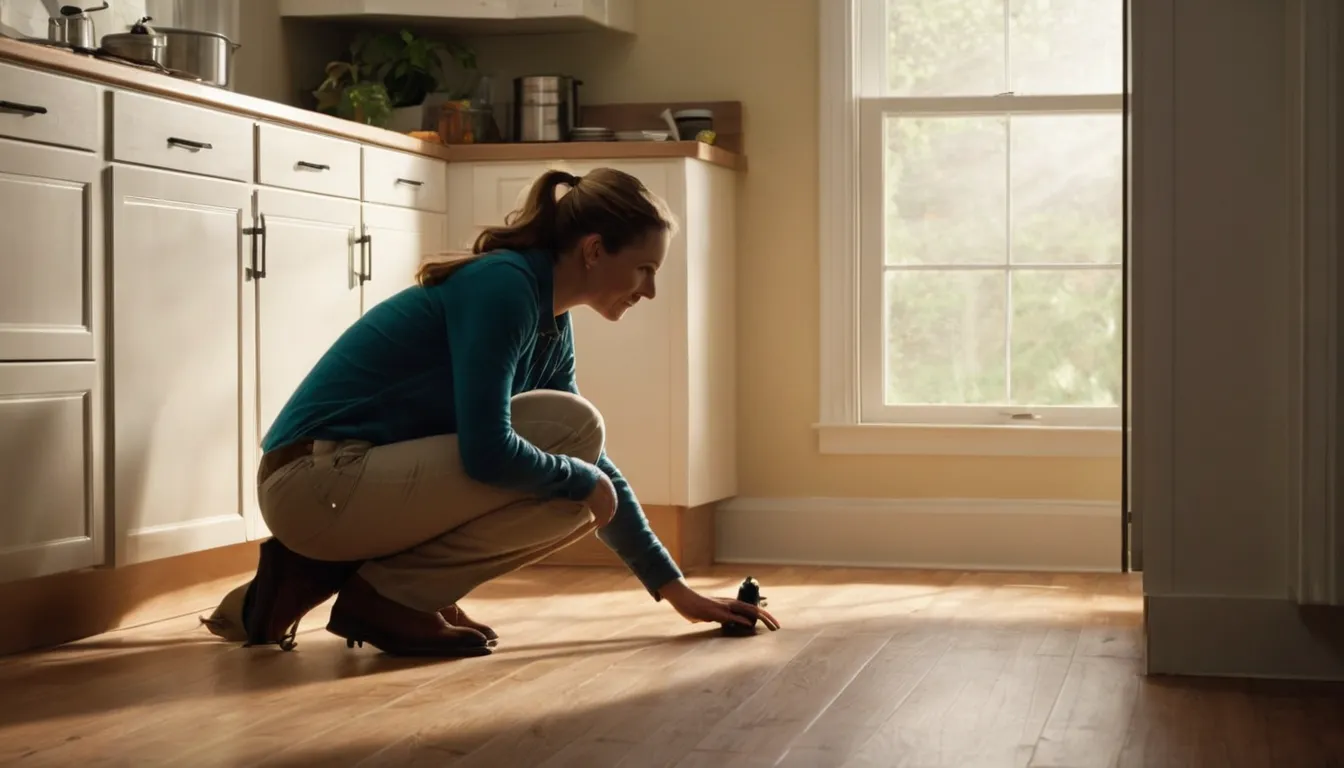 A homeowner in Princeton calmly checking a kitchen baseboard for signs of pests